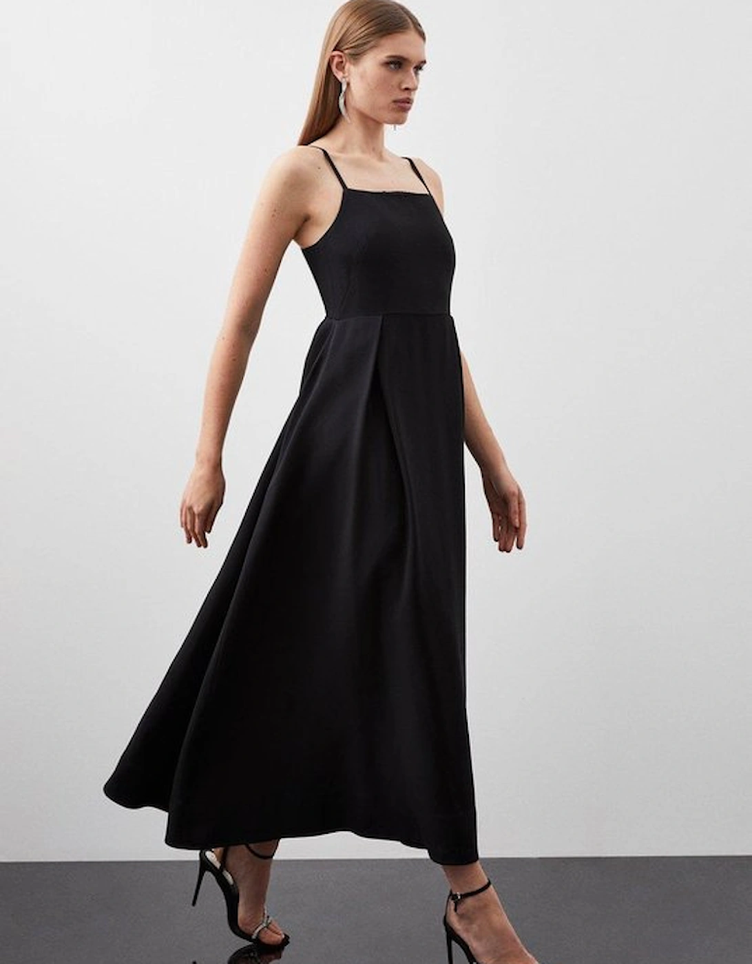 Polished Viscose Tailored Full Skirt Midi Dress