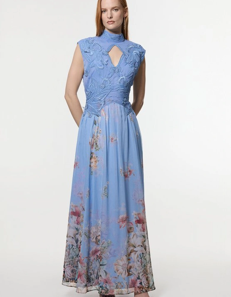 Floral Applique Lace Maxi Dress