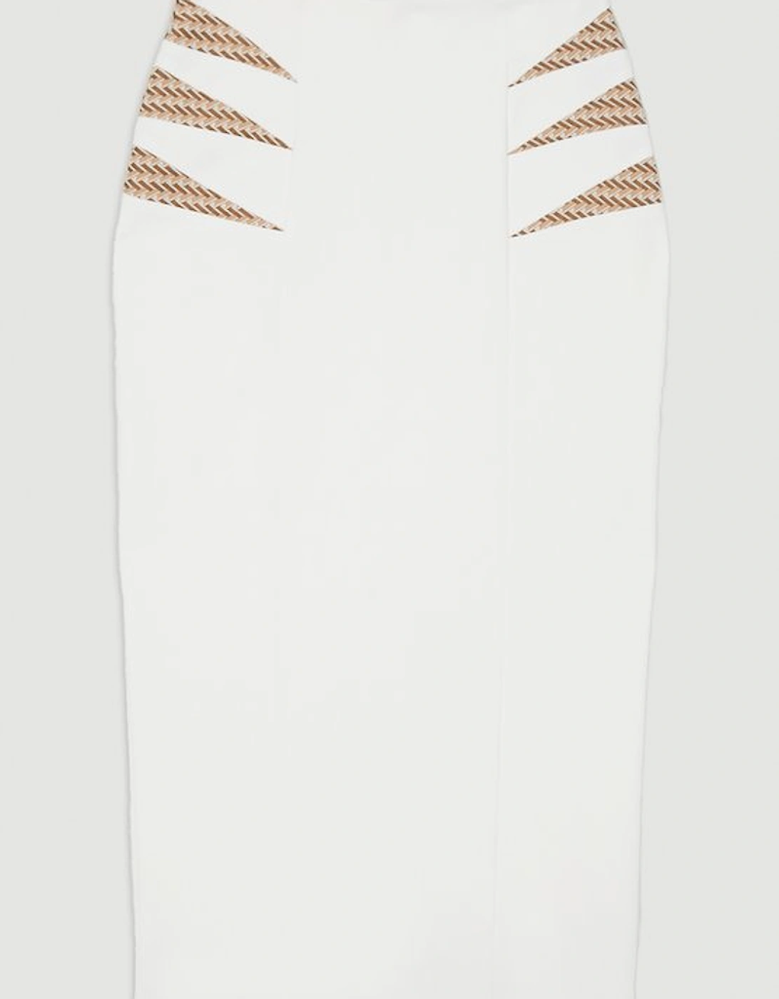 Compact Stretch Jacquard Insert Midi Pencil Skirt