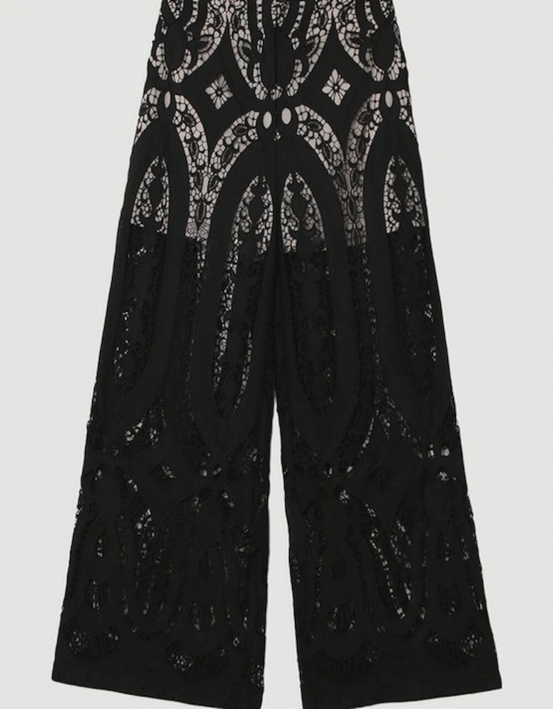 Sheer Georgette Cutwork Woven Wide Leg Trouser