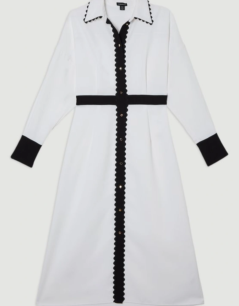 Scallop Trim Twill Woven Shirt Dress
