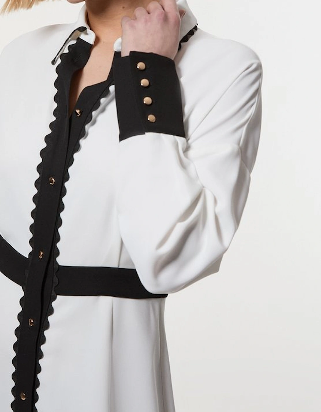 Scallop Trim Twill Woven Shirt Dress