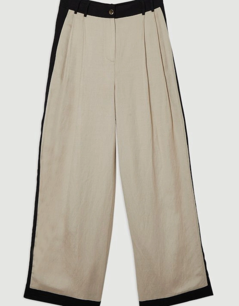 Petite Linen Viscose Colour Block Woven Trouser