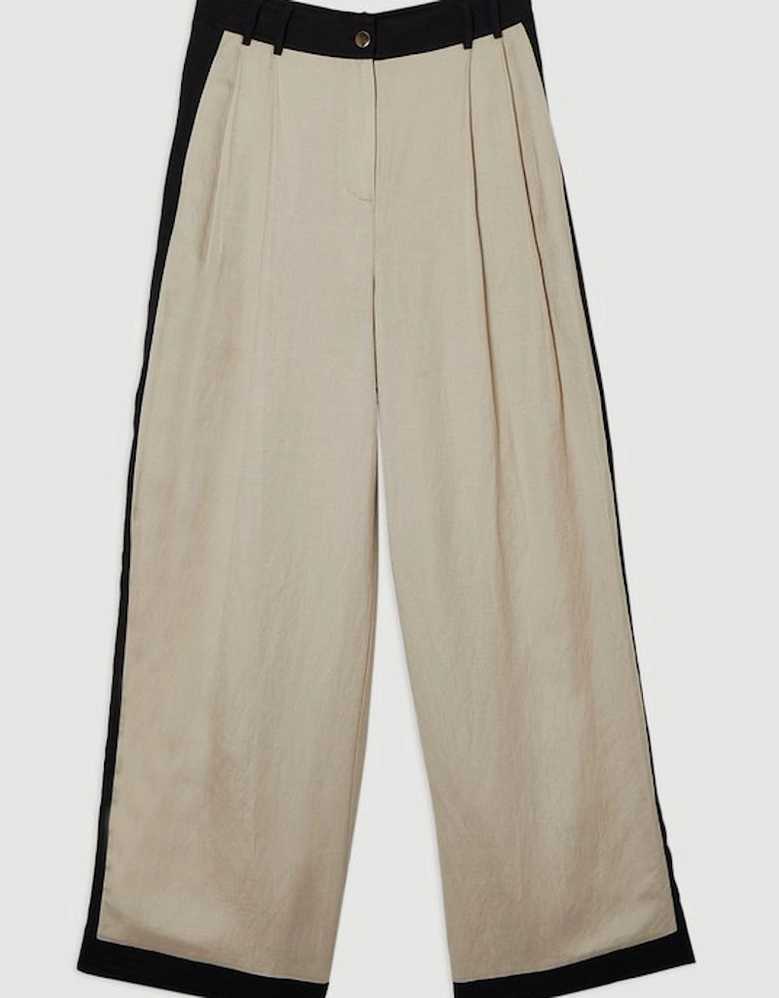 Petite Linen Viscose Colour Block Woven Trouser