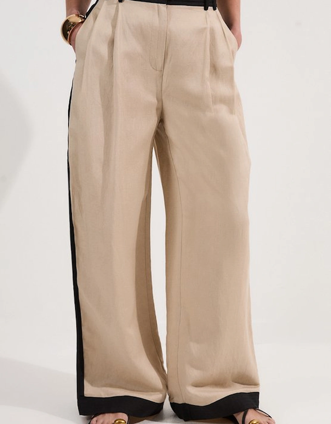 Linen Viscose Colour Block Woven Trouser