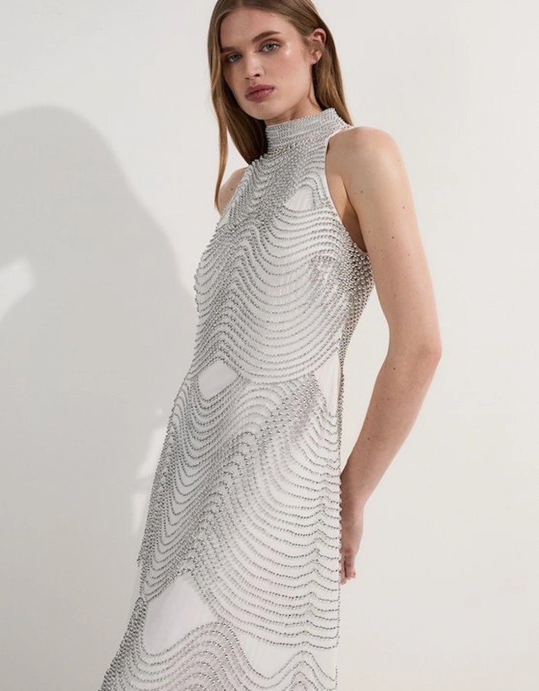 Embellished Geo Halter Woven Maxi Dress