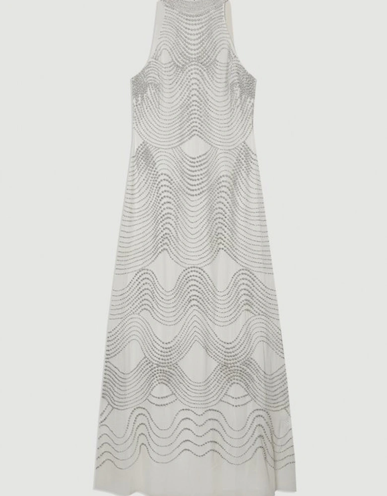 Embellished Geo Halter Woven Maxi Dress