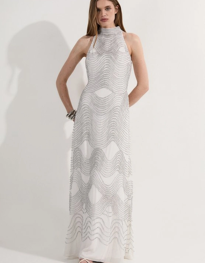 Embellished Geo Halter Woven Maxi Dress