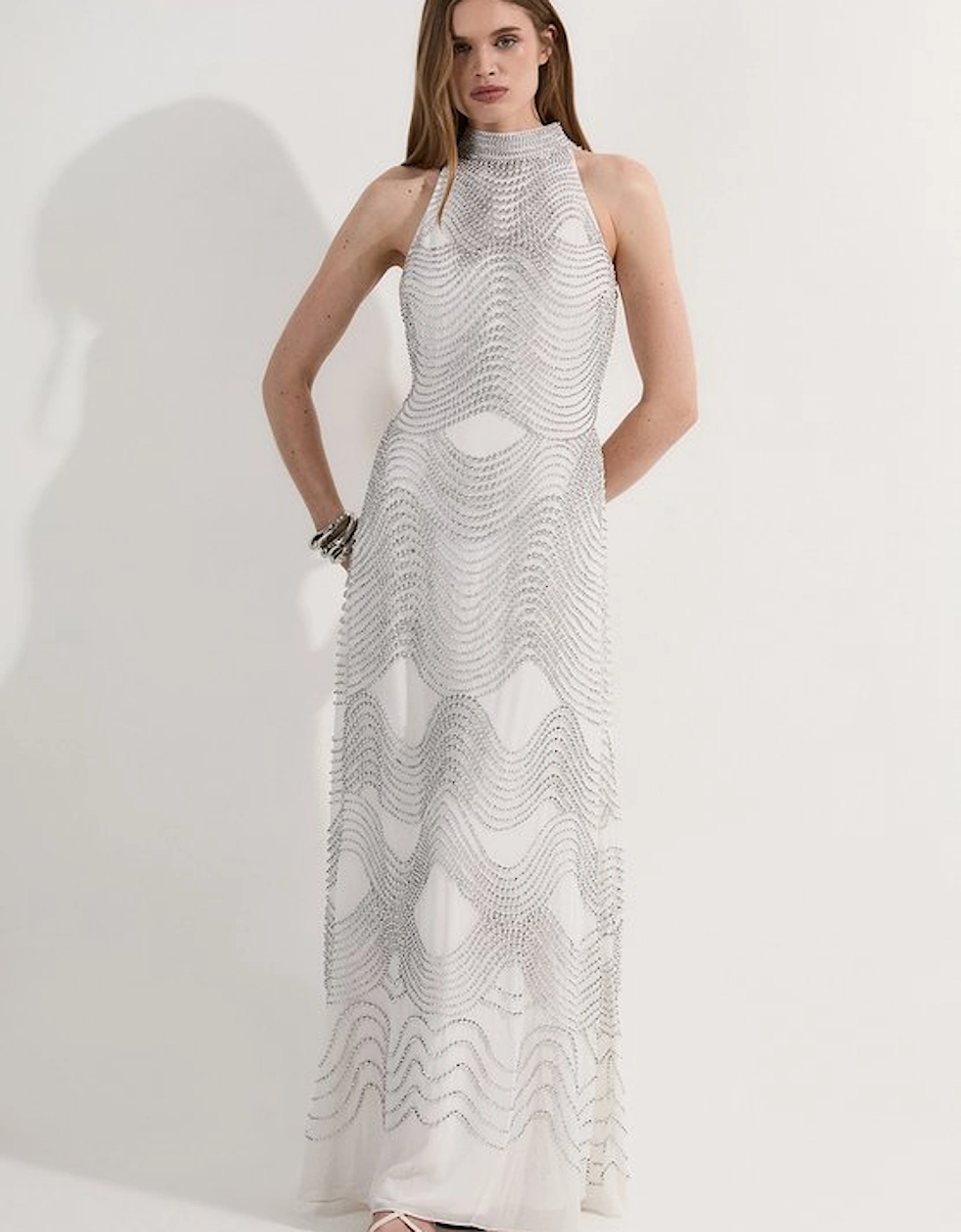 Embellished Geo Halter Woven Maxi Dress