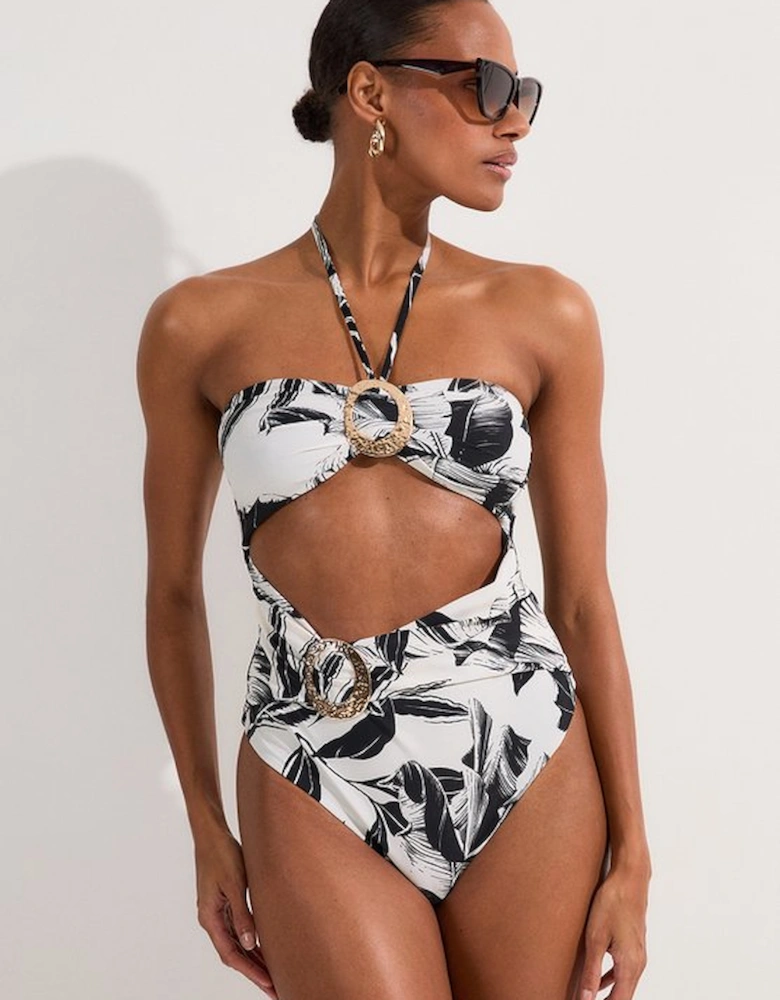 Tall Slinky Palm Print Cut Out Swimsuit