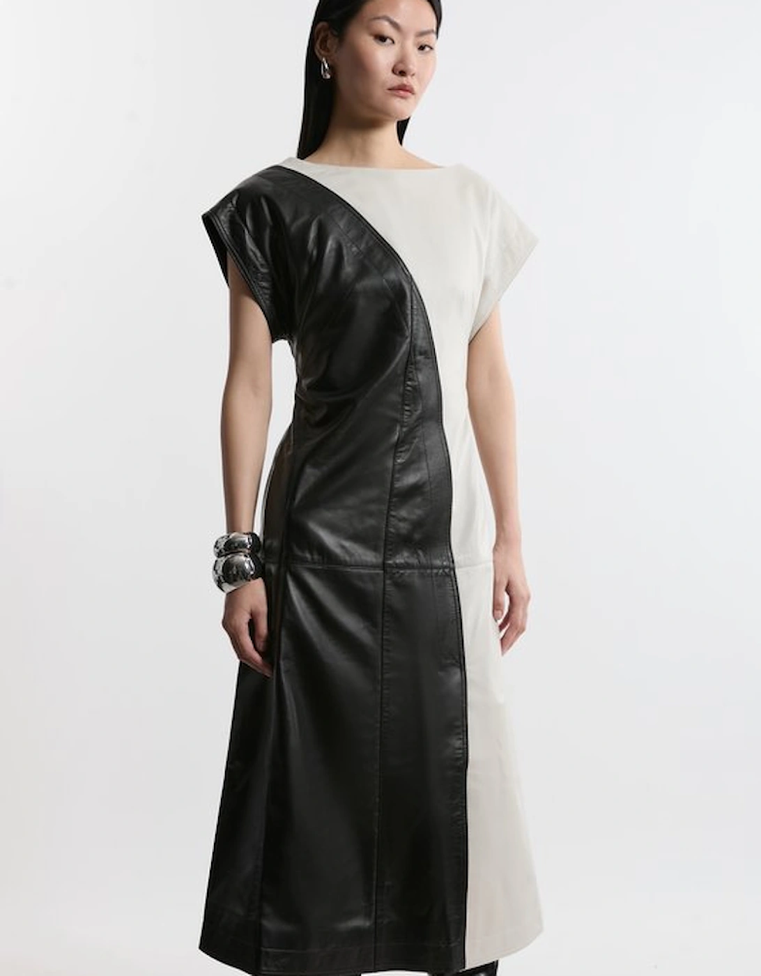 Leather Colourblock Midi Dress, 5 of 4