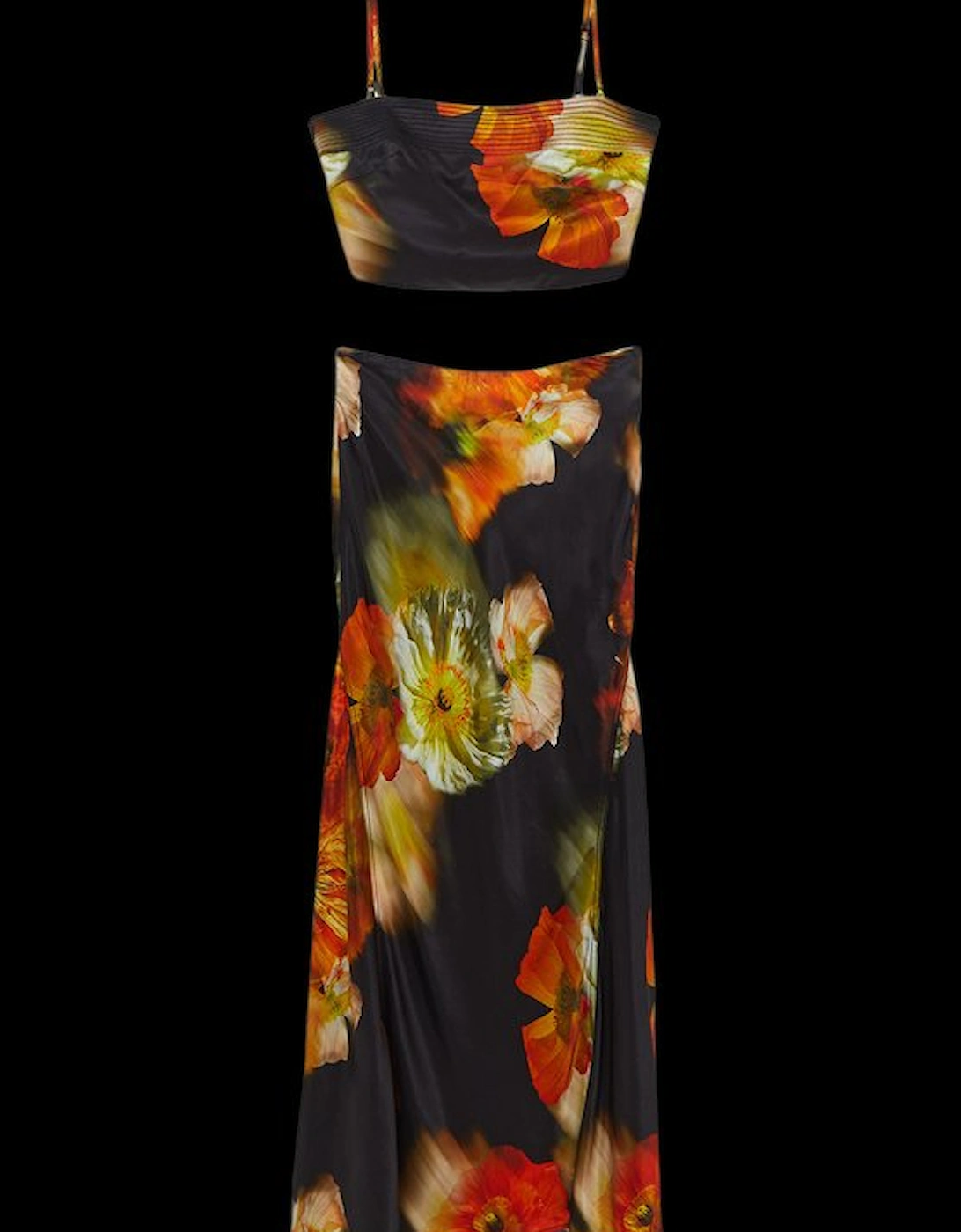 Floral Viscose Satin Top And Skirt Set