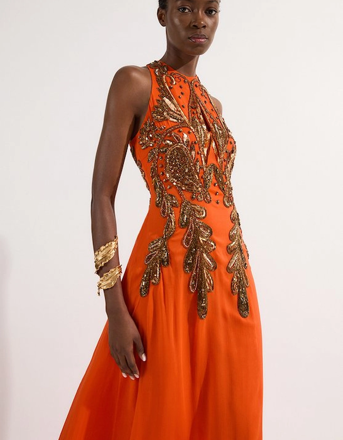 Halter Neck Bugle Bead Detail Woven Maxi Dress, 5 of 4