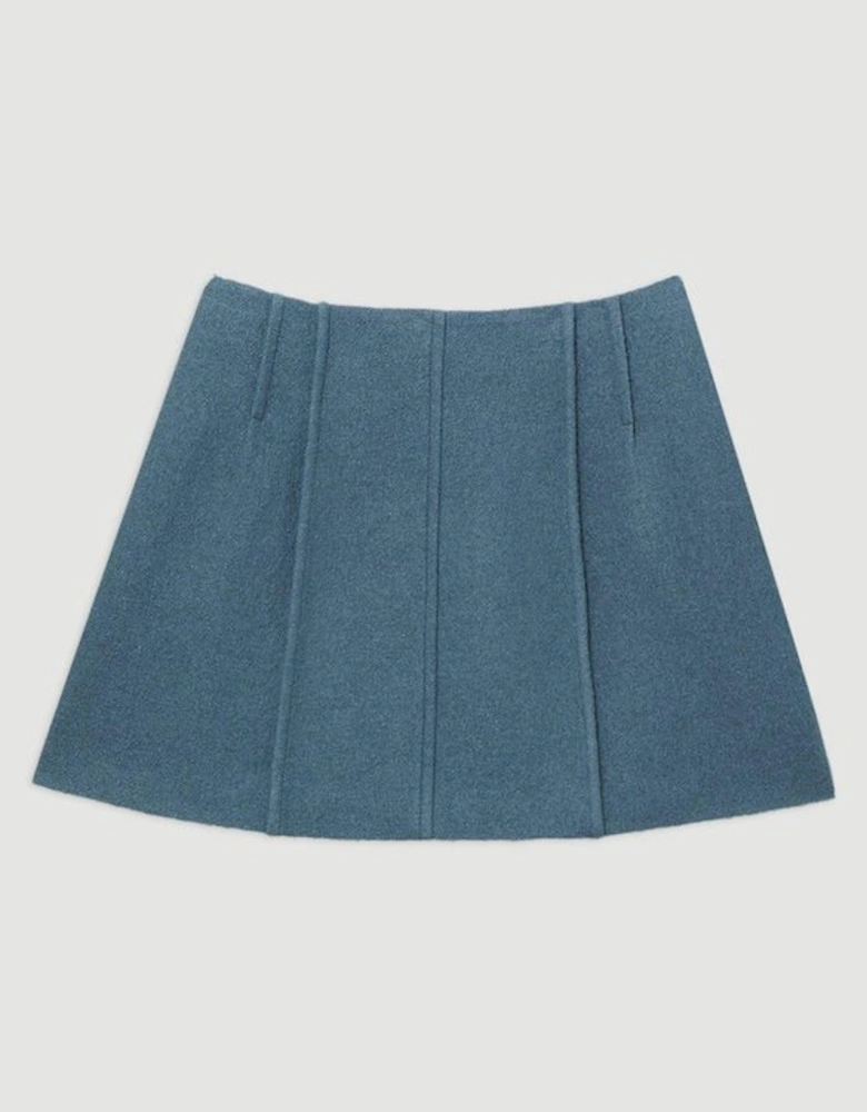 Textured Wool Blend Darted Tailored Mini Skirt