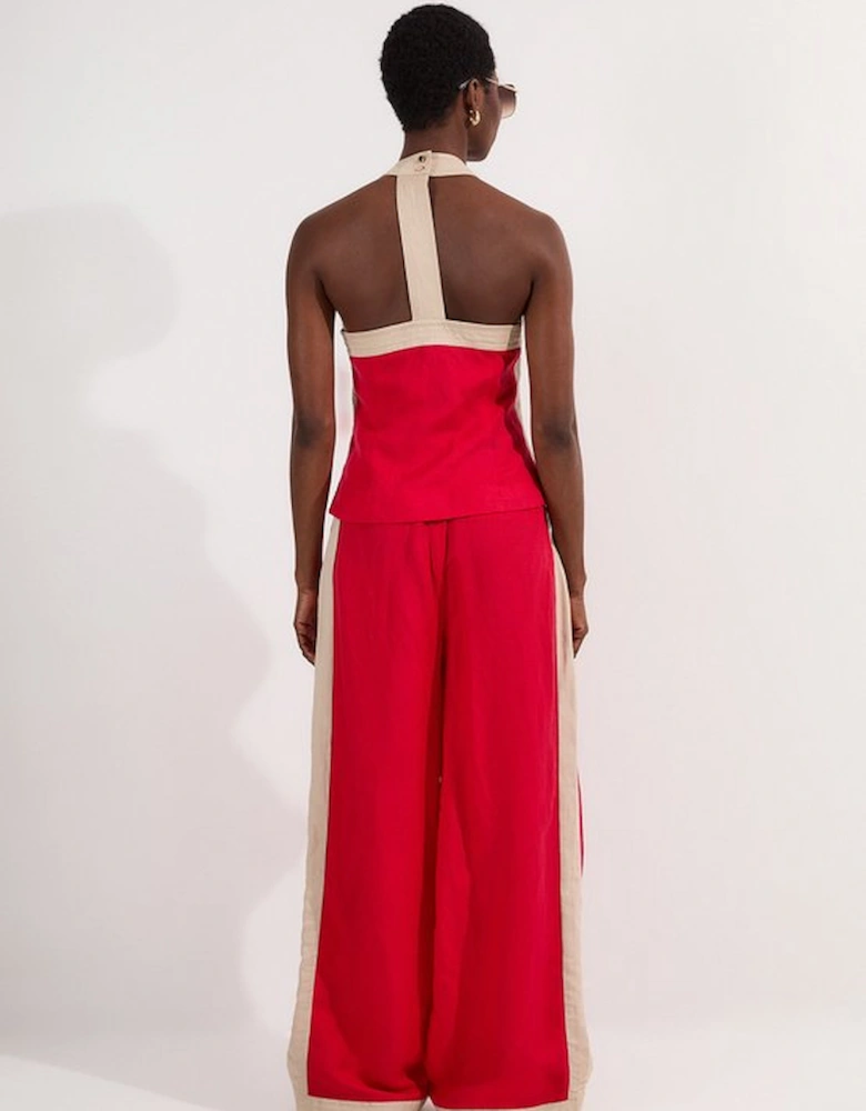 Linen Viscose Colour Block Woven Trouser
