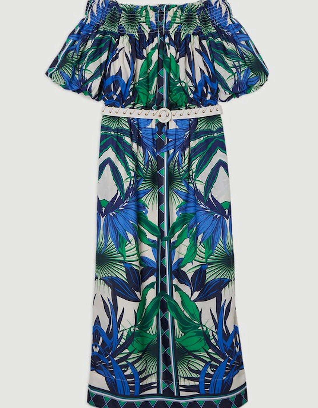 Voile Mirrored Floral Woven Bardot Midi Dress