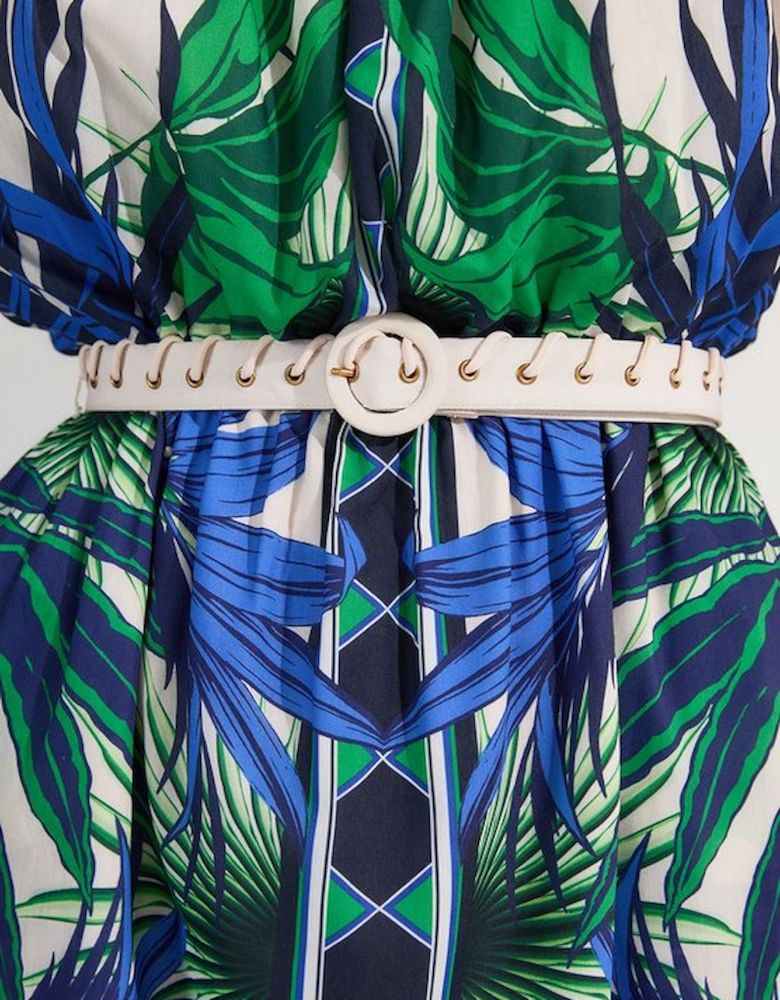 Voile Mirrored Floral Woven Bardot Midi Dress