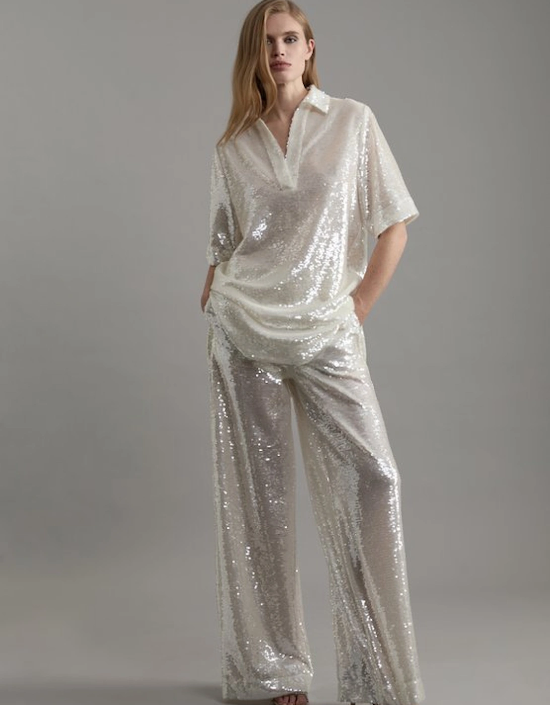 Sequin Woven Wide Leg Trouser, 5 of 4