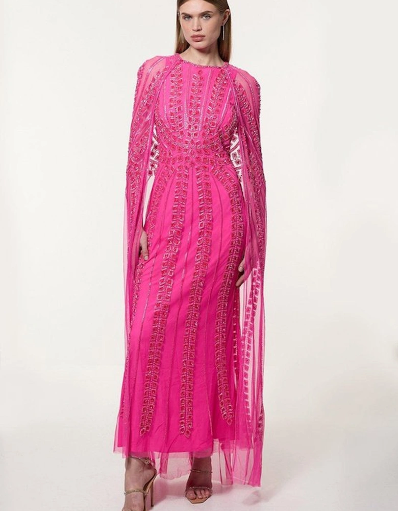 Premium Embellished Cape Maxi Dress