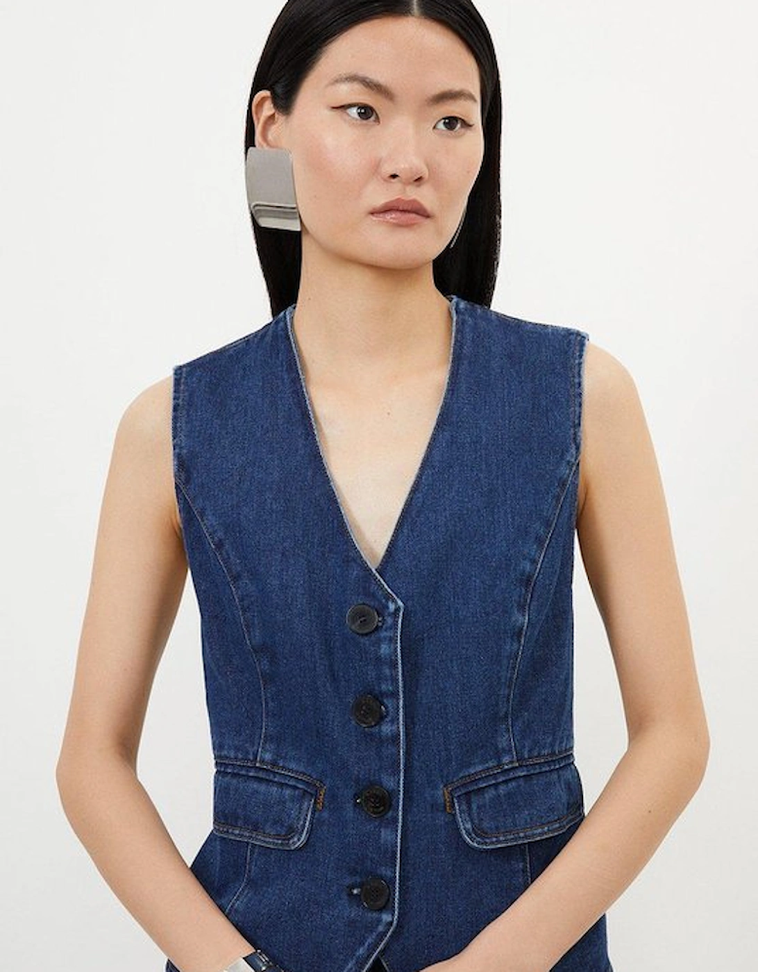 Denim Button Through Waistcoat