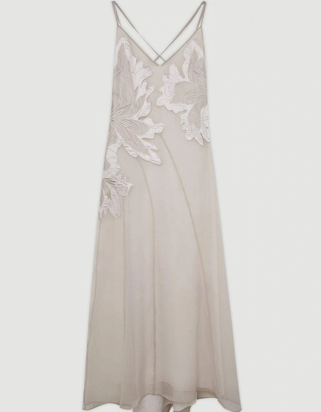 Satin Applique Woven Maxi Dress