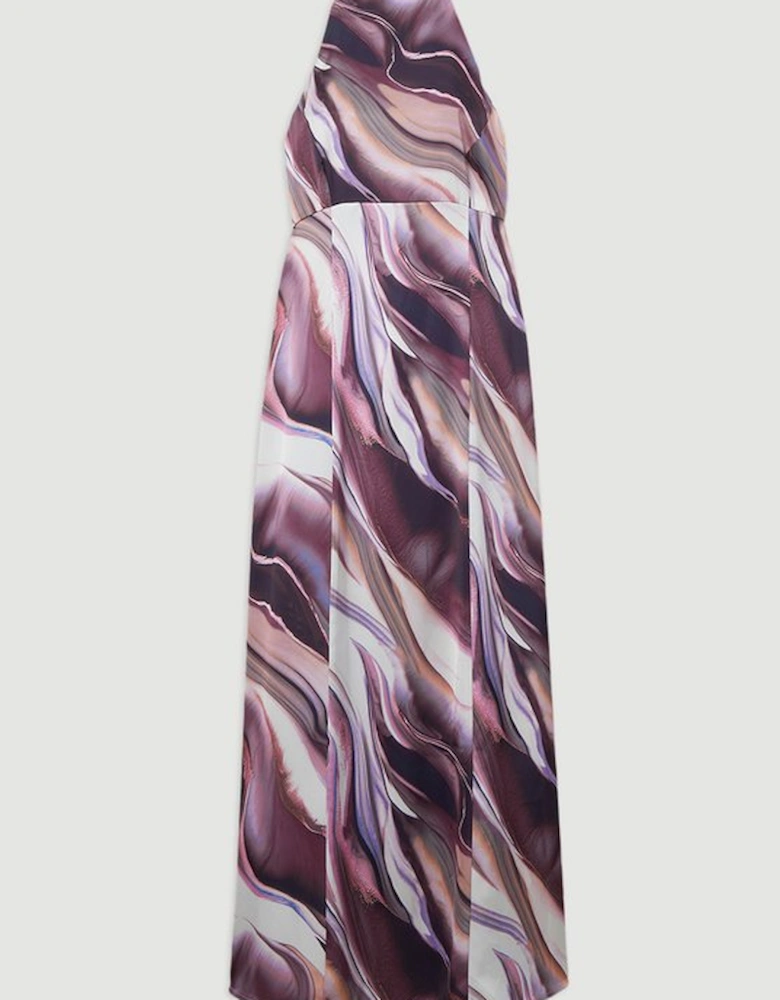 Graduated Stripe Viscose Satin Halter Dress