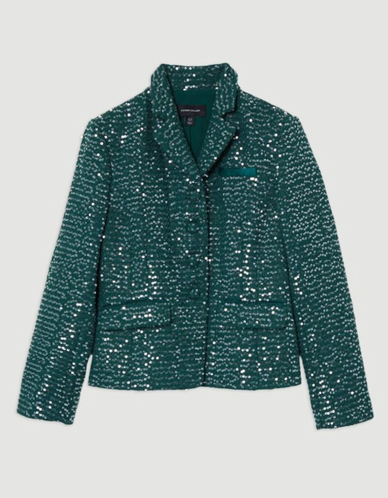 Tailored Sequin Tweed Single Breasted Blazer