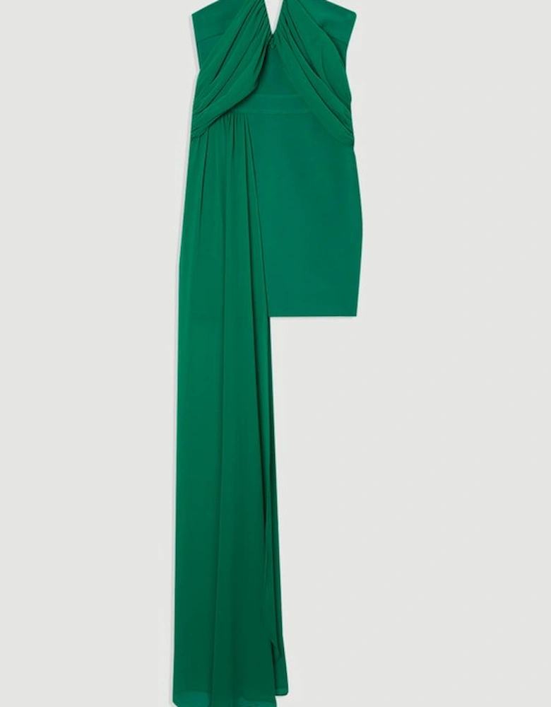 Figure Form Bandage Knit Woven Bardot And Skirt Detail Dress