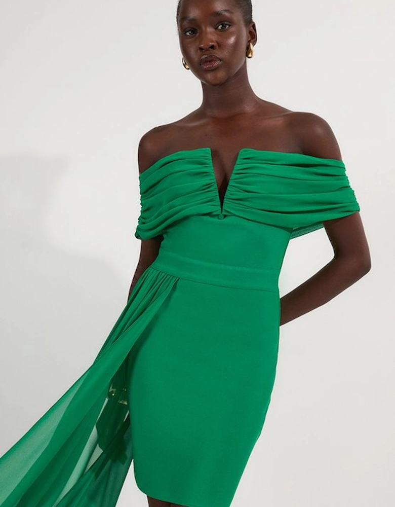 Figure Form Bandage Knit Woven Bardot And Skirt Detail Dress
