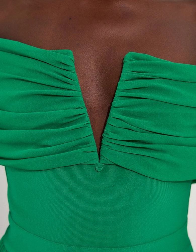 Figure Form Bandage Knit Woven Bardot And Skirt Detail Dress