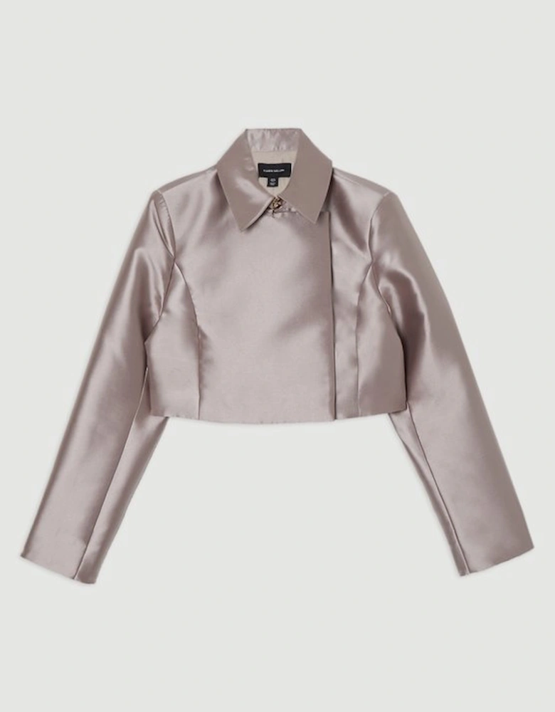 Collared Twill Cropped Woven  Jacket