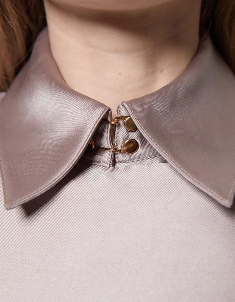 Collared Twill Cropped Woven  Jacket
