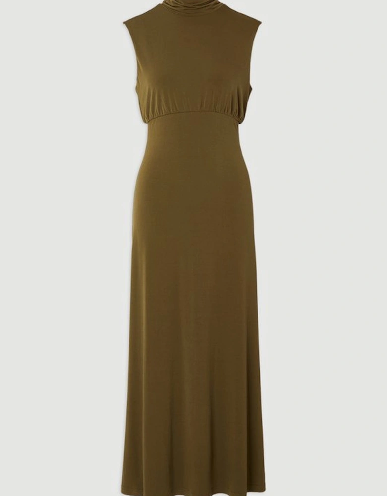 High Neck Jersey Crepe Maxi Dress