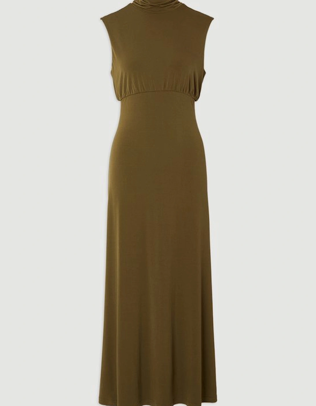High Neck Jersey Crepe Maxi Dress