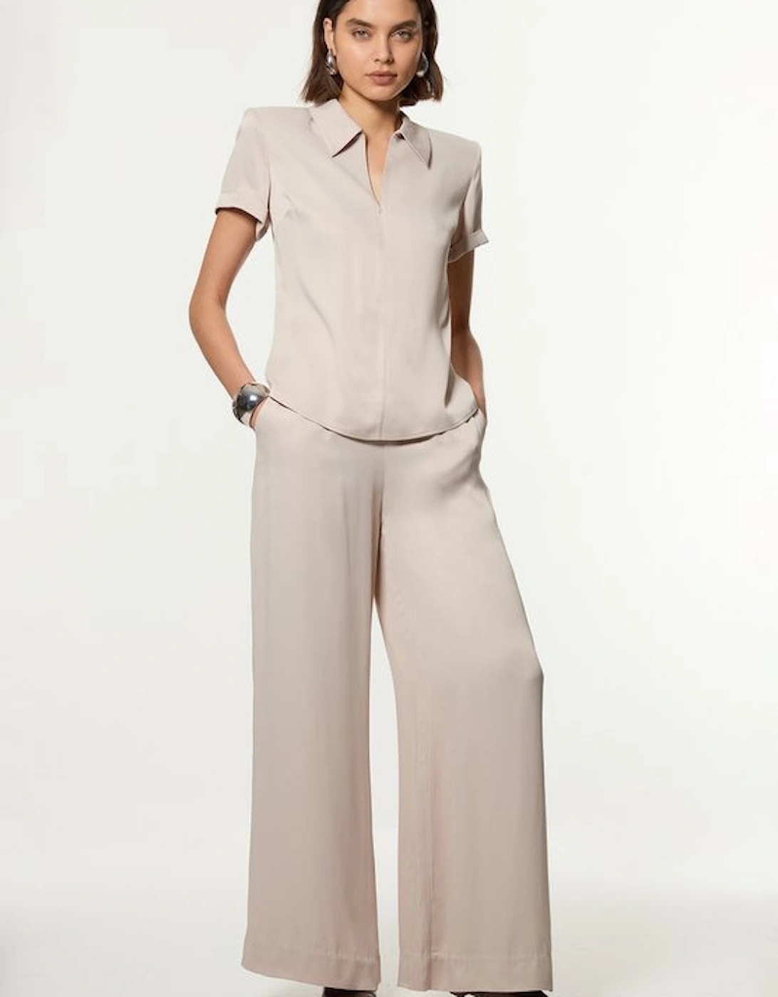 Satin Wide Leg Woven Trousers, 4 of 3