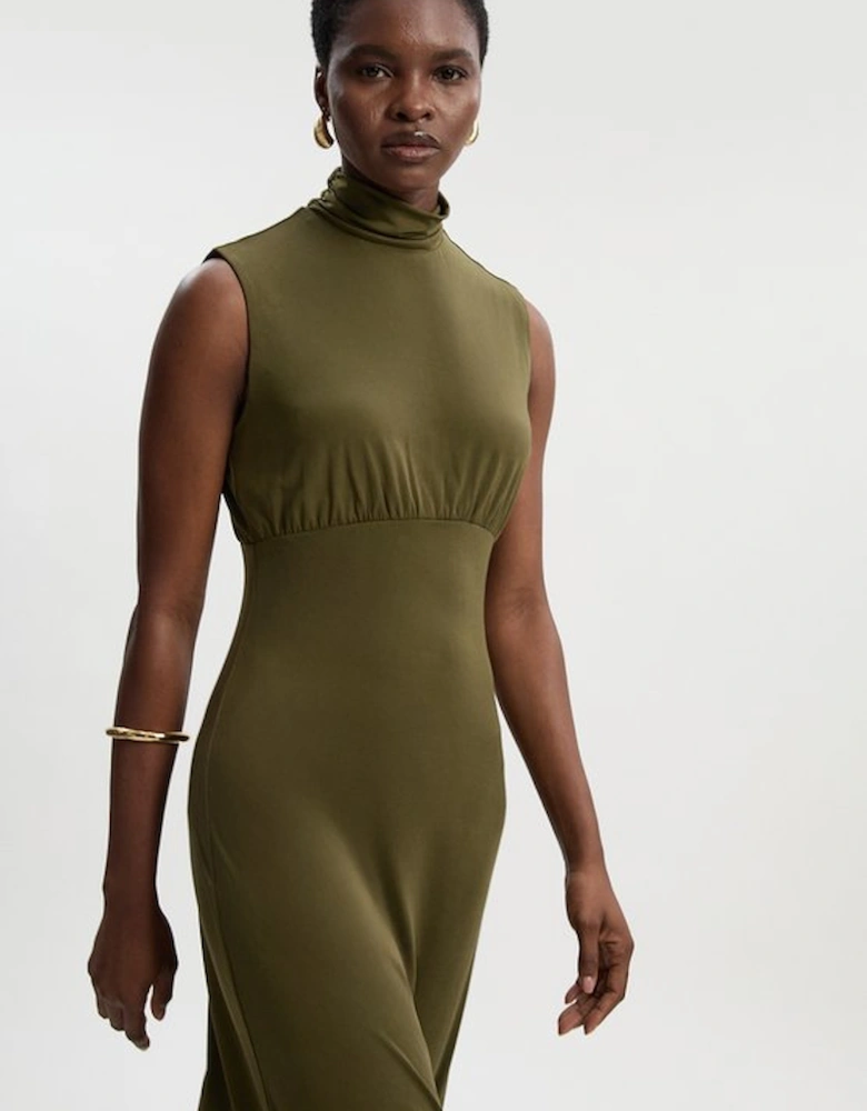 High Neck Jersey Crepe Maxi Dress