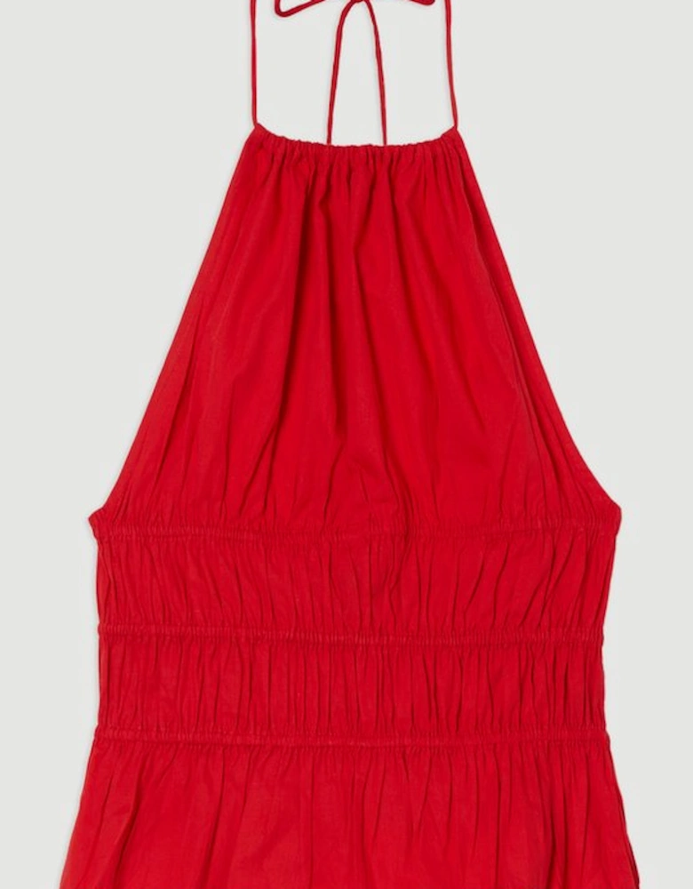 Shirred Cotton Tiered Halter Neck Woven Top