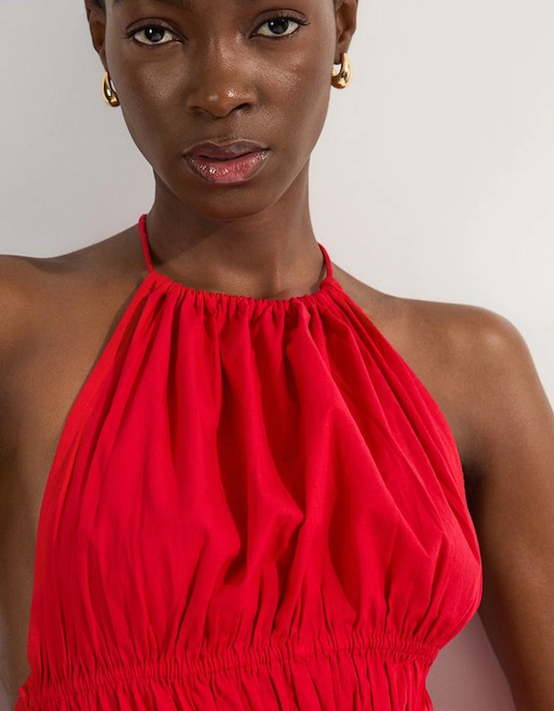 Shirred Cotton Tiered Halter Neck Woven Top