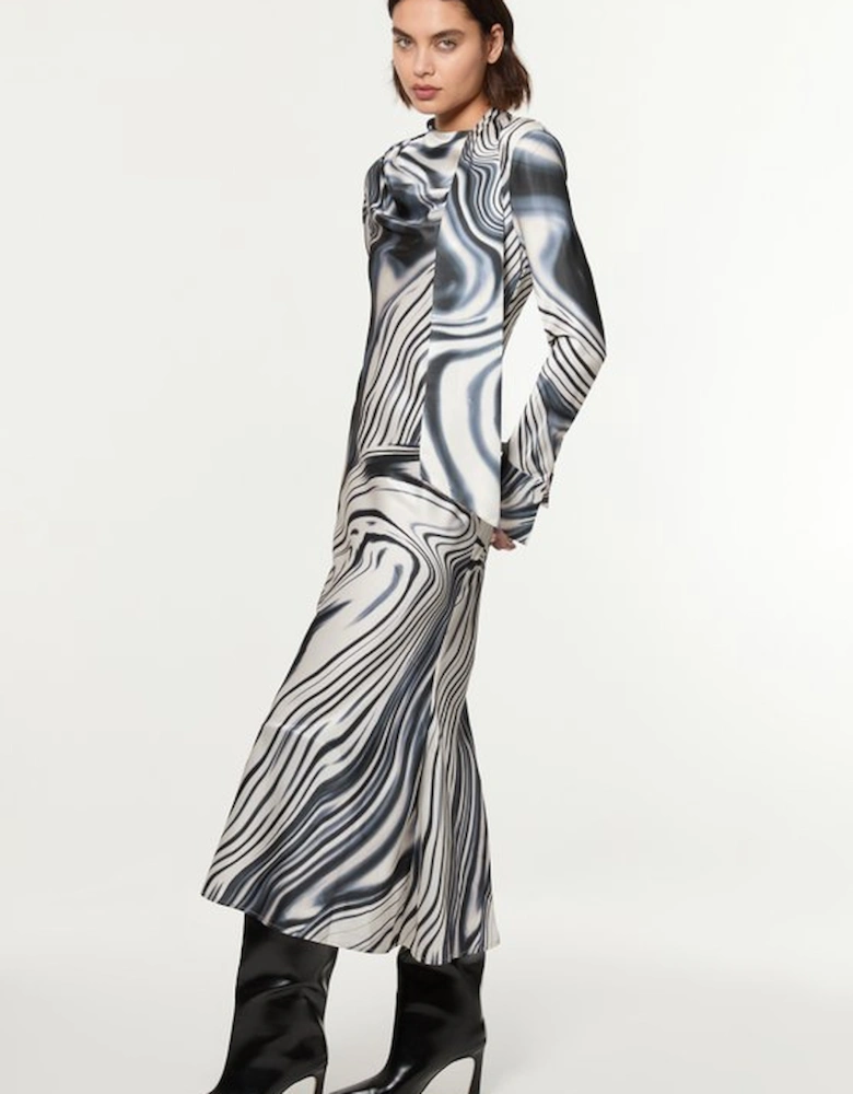 Petite Graduated Stripe Viscose Satin Bias Midi Dress