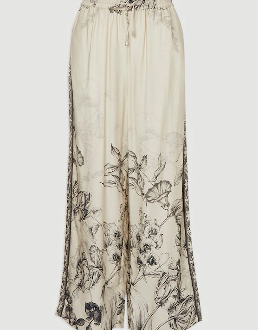 Viscose Linen Scenic Placed Print Woven Wide Leg Trousers