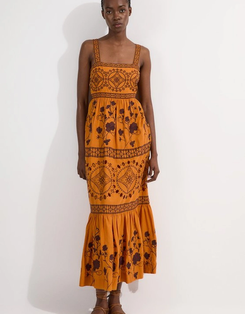 Floral & Geo Embroidered Woven Maxi Dress