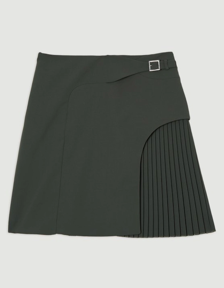 Tailored Buckle Detail Pleated Mini Skirt