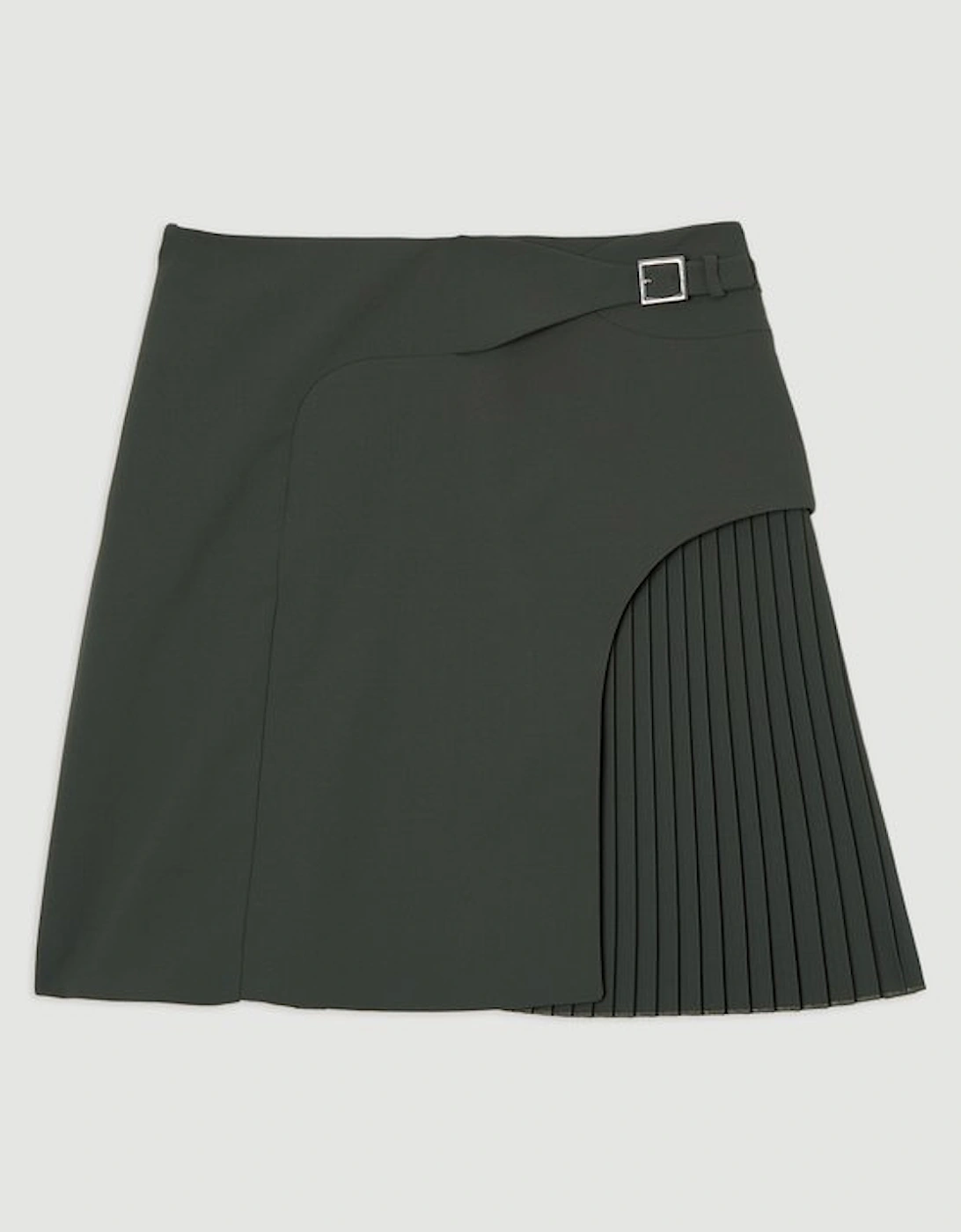 Tailored Buckle Detail Pleated Mini Skirt