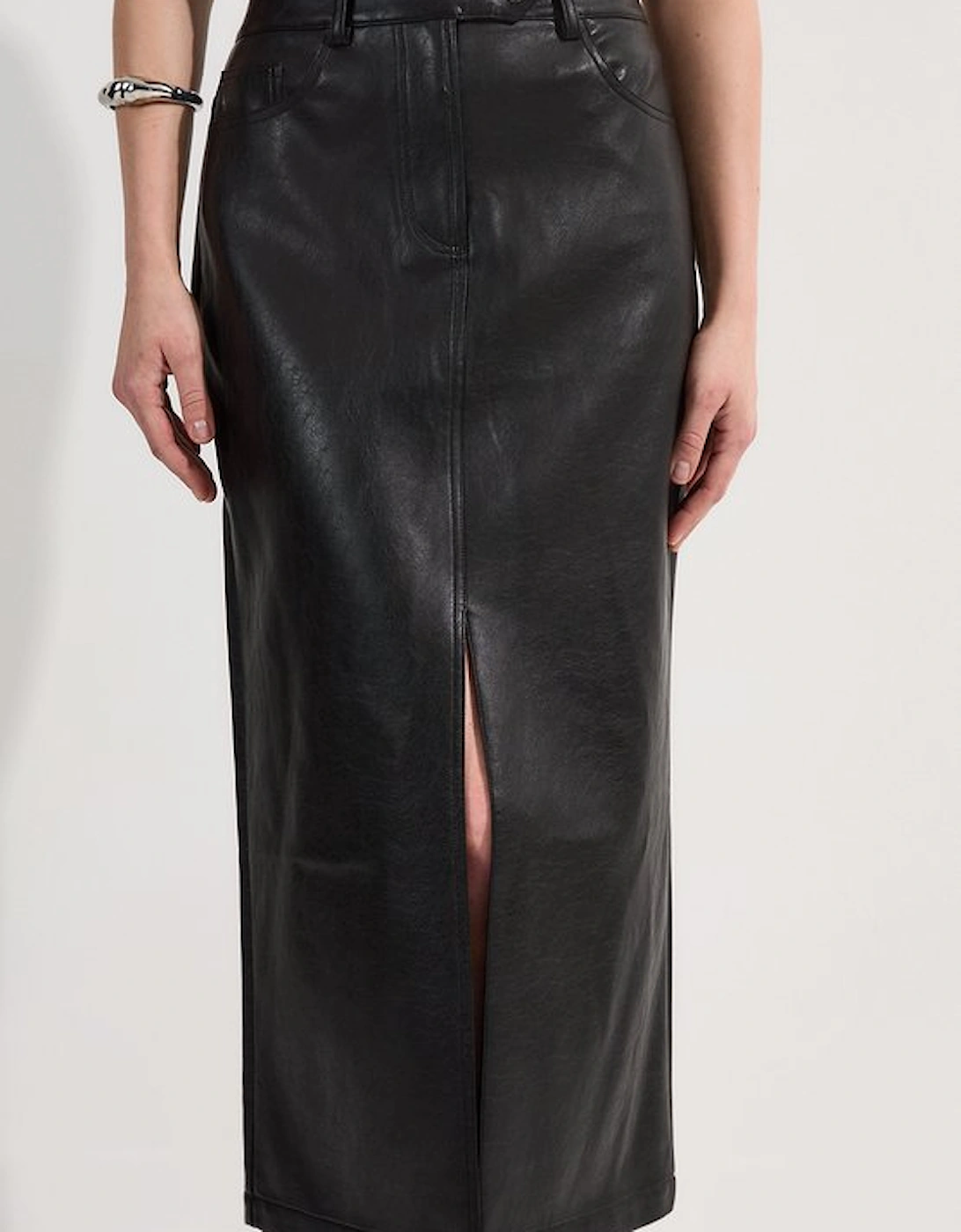 Faux Leather Pencil Midi Skirt