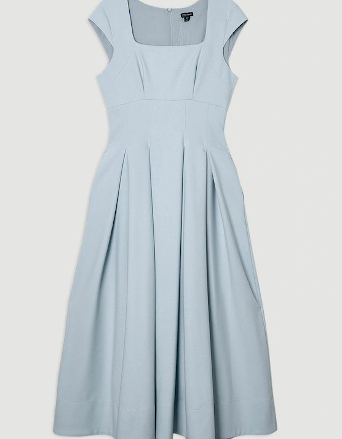 Compact Stretch Tailored Square Neck Full Skirted Midi Dress