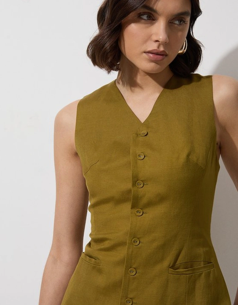 Tall Viscose Linen Woven Longline Waistcoat