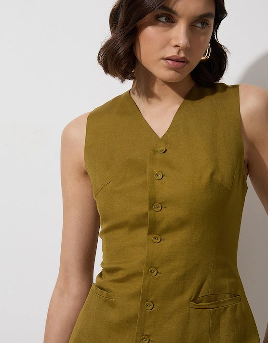 Tall Viscose Linen Woven Longline Waistcoat