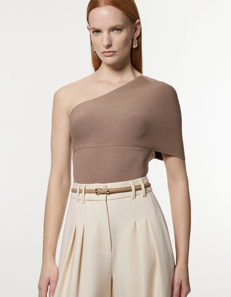 Compact Rib Stitch Knitted One Shoulder Top