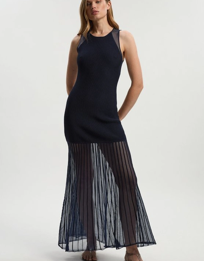 Sleeveless Viscose Blend Knitted Dress With Sparkle Sheer Details