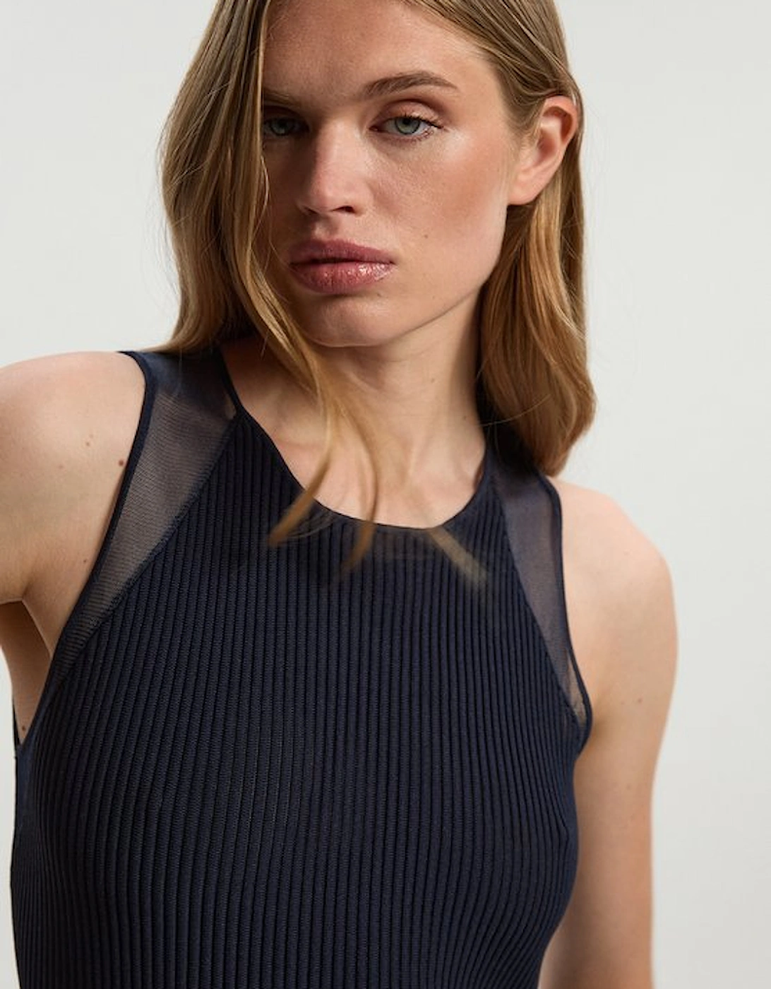 Sleeveless Viscose Blend Knitted Dress With Sparkle Sheer Details